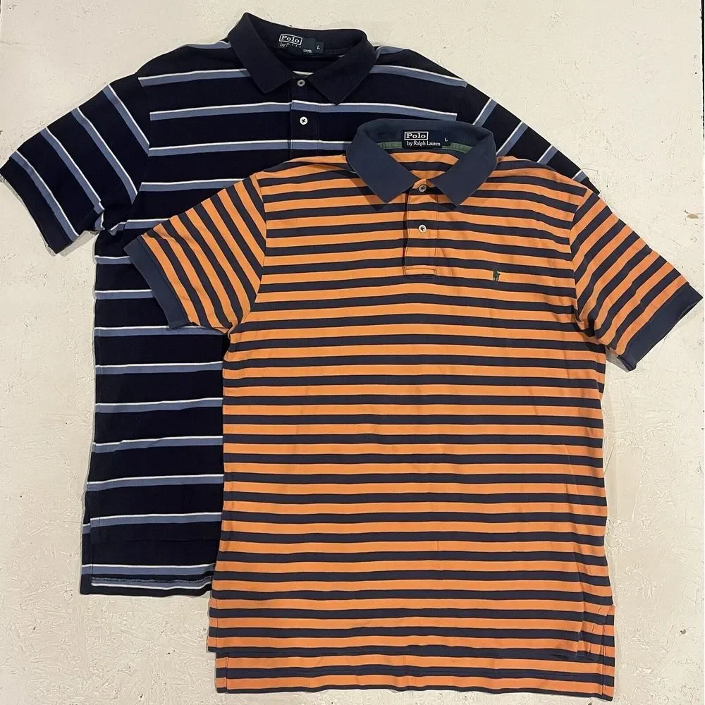Vintage Polo Ralph Lauren Shirt Lot Mens L Striped Orange Blue Preppy Casual